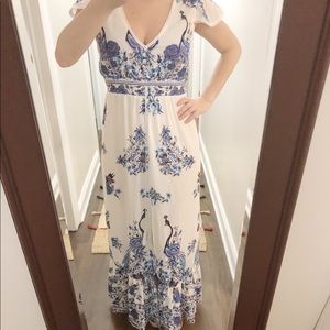 SHEIN Blue and White Patterned Maxi with Slit